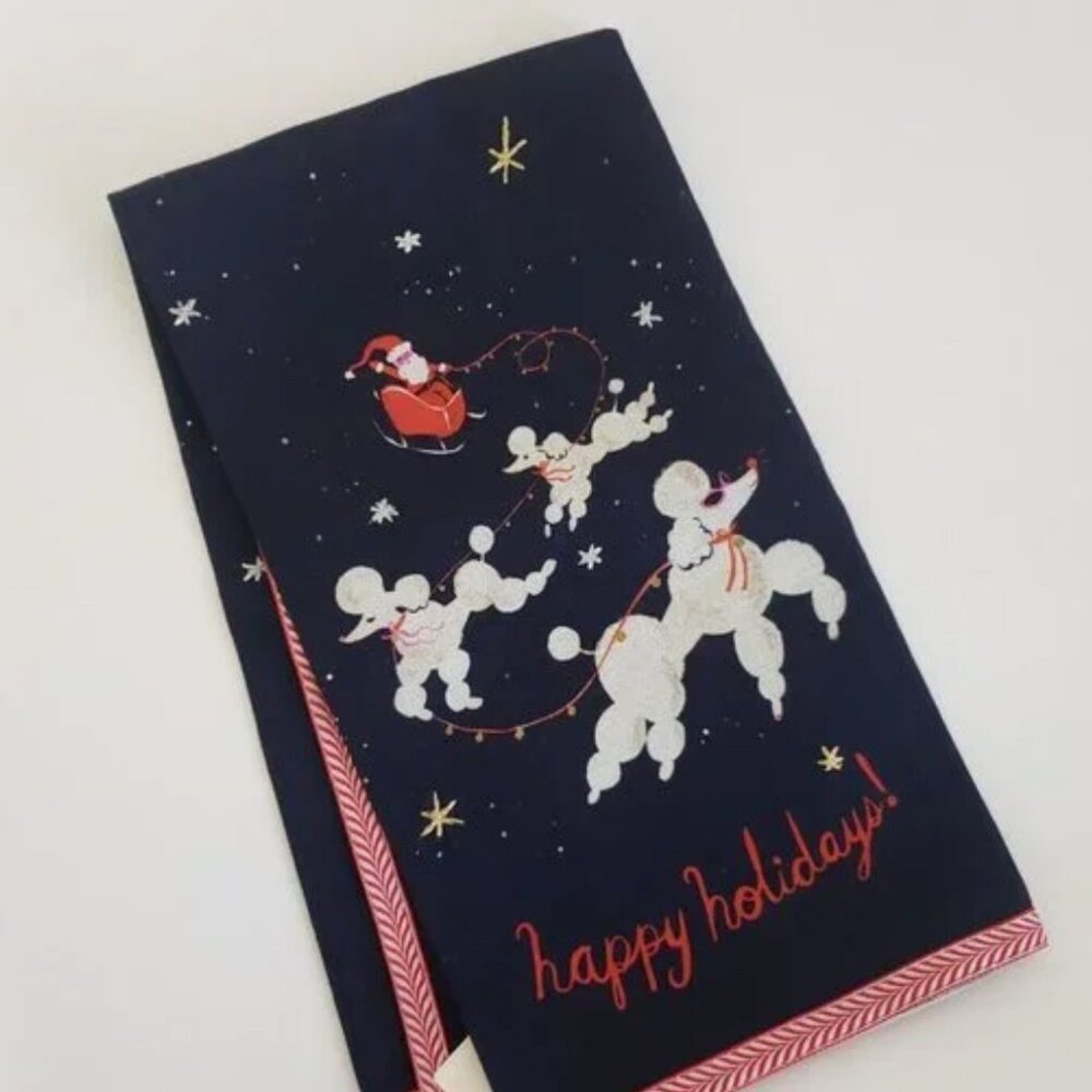 Anthropologie Louise Pretzel Dashing Poodles Holiday Dogs Dish Towel